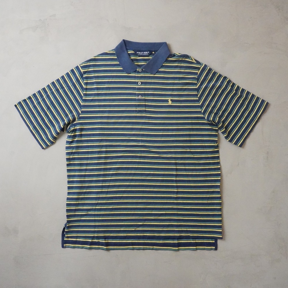 Polo Golf Ralph Lauren Shirt XL Mens Blue Yellow Striped Cotton Polo Vintage